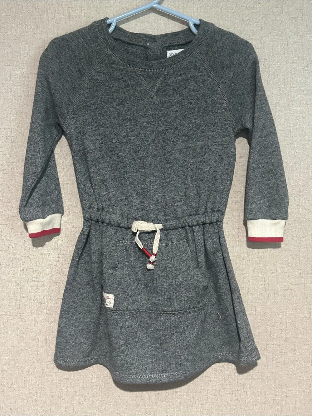 Ralph Lauren Girls' 18M Dark Gray Sweatshirt Dress with Drawstring Waist